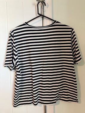KULE Black and White Striped Crew Tee